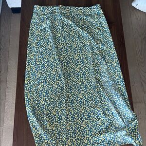 Forever 21 Blue and Yellow Floral Maxi Skirt with slit